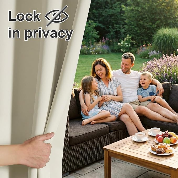 RYB HOME Extra Wide Outdoor Curtains for Patio Waterproof Heavy Duty Thermal Insulated in Summer Full Coverage Privacy for Porch, Gazebo & Pergola, W100 x L84, Beige, 1 Panel