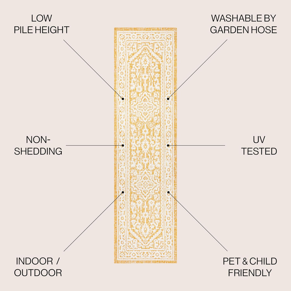 JONATHAN Y Medallion Weave Indoor Outdoor Runner Rug 2X8 Yellow/Cream, Sinjuri Textured for Backyard, Patio, Porch, Easy-Cleaning, High Traffic, Pet-Friendly, Non-Shedding (SMB101I-28)