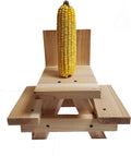 Picnic Table Squirrel Feeder – Wooden Outdoor Corn Cob Holder for Squirrels, Backyard Wildlife Feeding Accessory