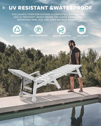 SERWALL Patio Chaise Lounge Chair Set of 2, 78'' Long 5-Positions Adjustable HDPE Outdoor Lounger for Pool, Poly Lounge Chair with Rolling Wheels & Cup Holder for Poolside, Deck, Space Grey