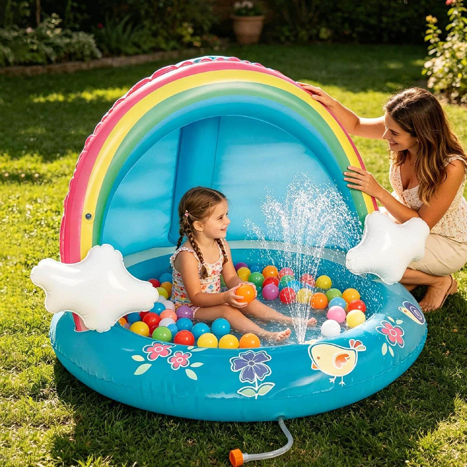 Baby Pool, Rainbow Splash Pool with Canopy, Spray Pool of 40 Inches, Water Sprinkler for Kids, for Ages 1-3