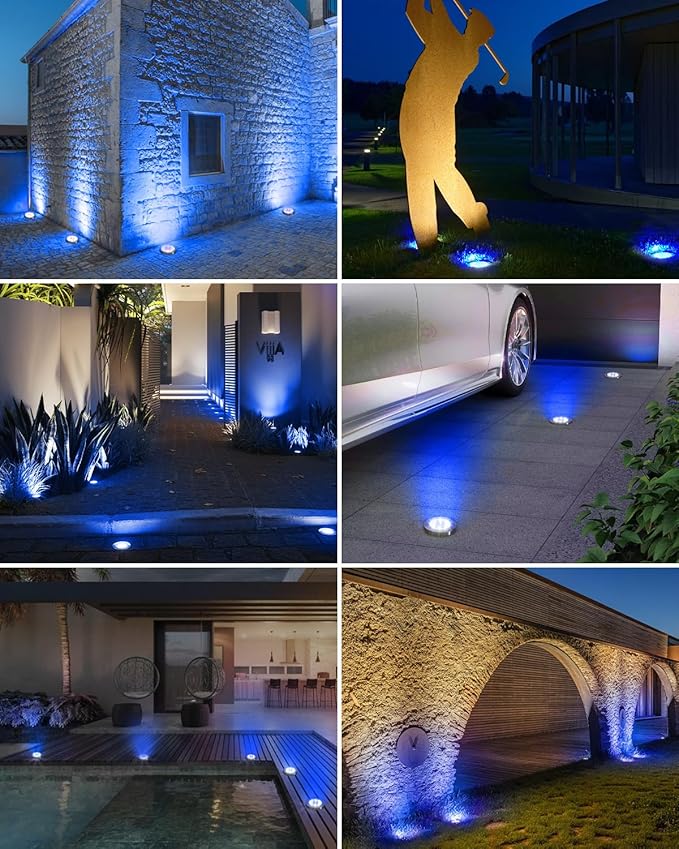 btfarm 4 Pack Solar Lights Outdoor, 8 LED Solar Ground Lights IP65 Waterproof Flat Solar Disc Light, Pathway Lights for Garden Lawn Patio Yard Path Landscape, Blue