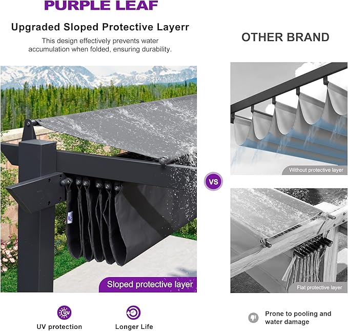 PURPLE LEAF 10' x 13' Aluminum Outdoor Pergola Wind-Resistant Retractable Pergola with Double Sun Shade Canopy Heavy-Duty Metal Pergola for Patios Backyard Deck Garden, Grey