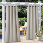 NICETOWN 2 Panels Indoor & Outdoor Curtains for Patio Waterproof, Grommet Room Darkening Thermal Insulated Indoor Window Treatments Thermal Drapes for Pergola/Bathroom, Natural, W52 x L84