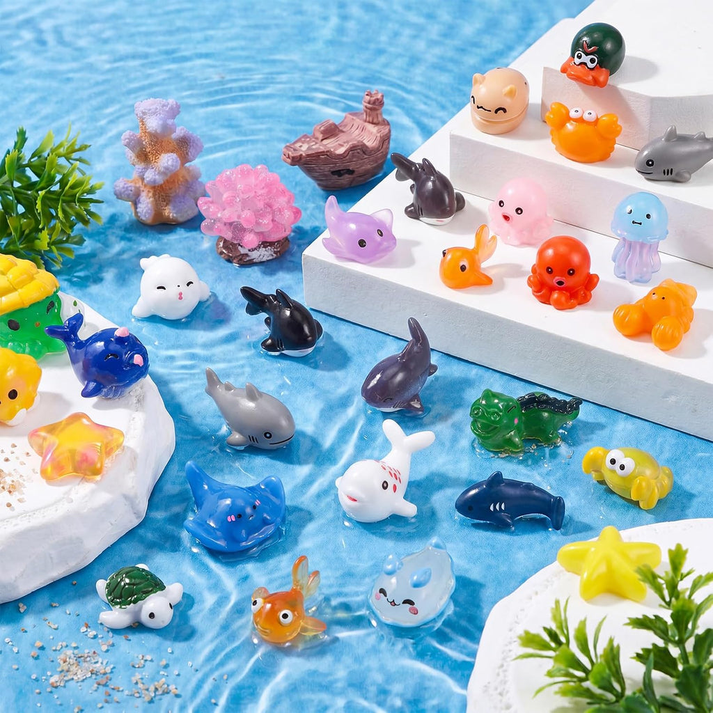 60 Pcs Mini Ocean Resin Animals Figures 60 Styles for Aquarium Decorations | Tiny Sea Animal to Hide Little Animals Figures for Fish Tank Ornaments Fairy Garden Miniature Landscape Dollhouse Accessories