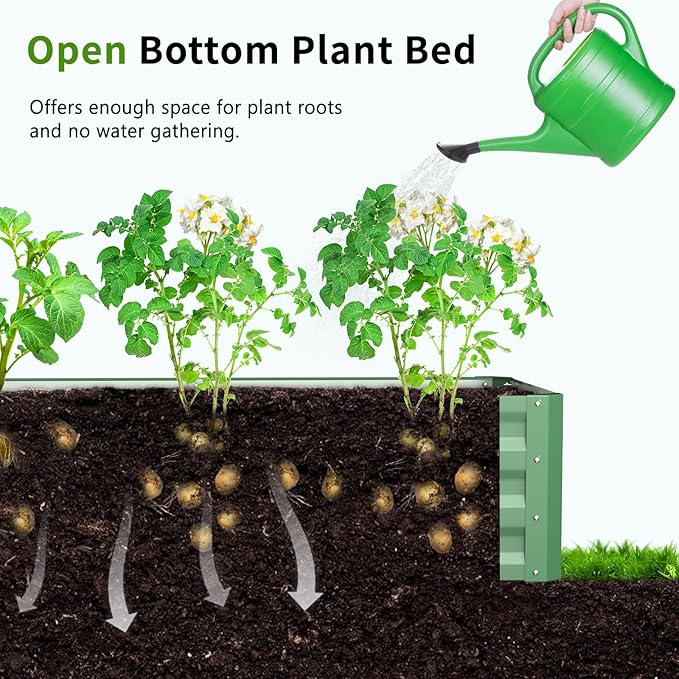 DoCred 3 in 1 Raised Garden Bed with 87in Tall Arch Trellis for Climbing Plants, Galvanized Planter Garden Box Outdoor for Gardening, Climbing Vegetables, Flower, Green