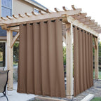 NICETOWN 2 Panels Weighted Blackout Curtains for Patio Waterproof, Grommet & Back Tab on Top & Bottom Windproof Blackout Outdoor Curtains for Porch with Bouns Rope for Fixed, Tan, W84 x L84