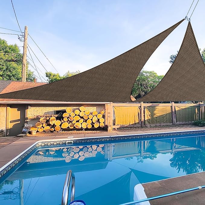 E&K Sunrise 7' x 7' x 7' Sun Shade Sail Triangle Canopy Shade Cover UV Block for Patio Backyard Garden Outdoor (Brown)