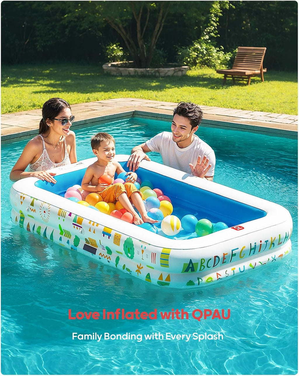 QPAU Baby Pool with Canopy, Inflatable Design, 65 x 39 in, Blue | Inflatable Design with Soft Cushioned Floor, Converts to a Ball Pit for Kids and Toddlers, for Indoor and Backyard Play