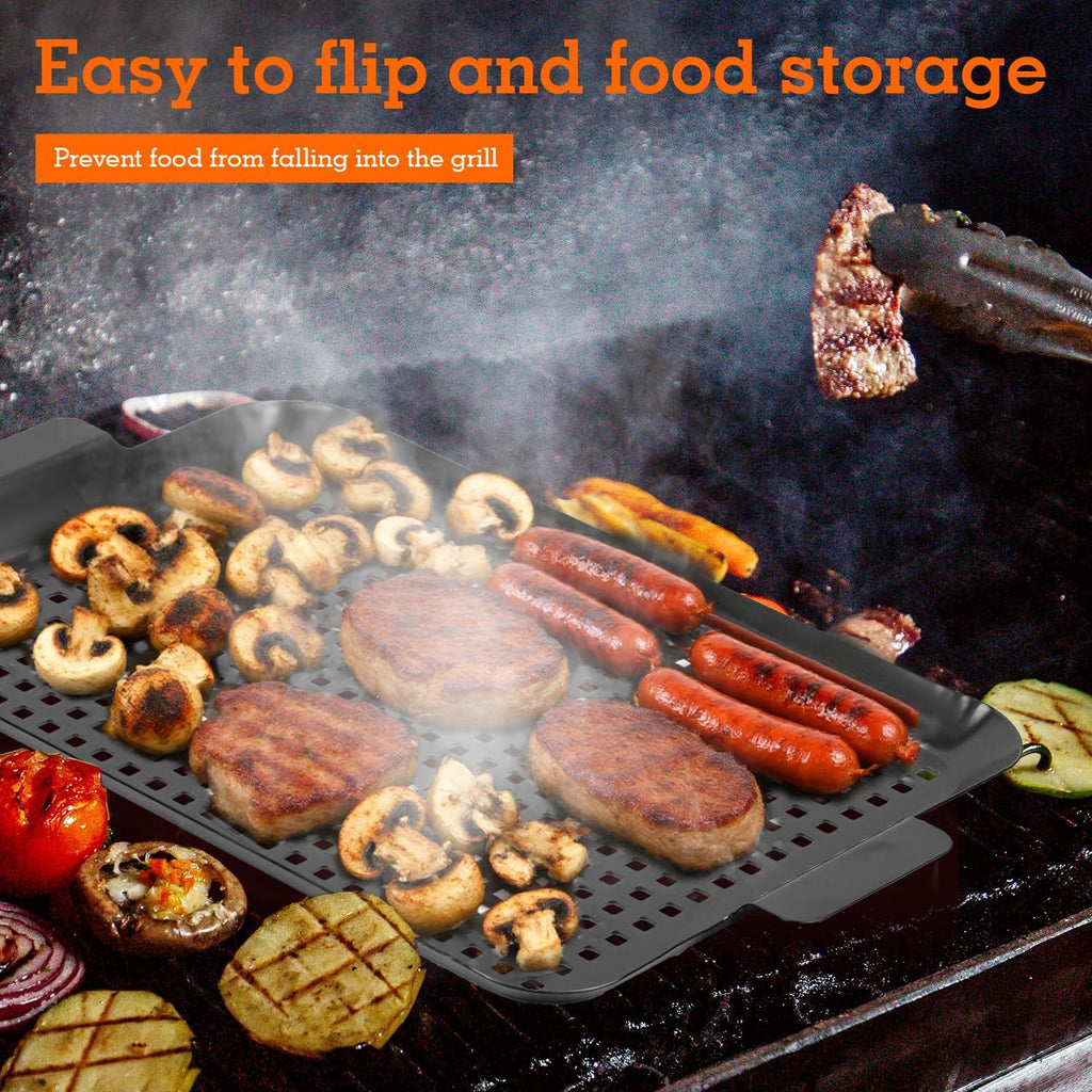 2PCS Grill pan: Grill topper for outdoor grill - Non-stick enamel coating grill topper suitable for camping, picnic, party
