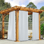 NICETOWN Blackout Outdoor Curtains for Patio Windproof 2 Panels Top & Bottom Pocket & Back Tab, Thermal Fixed Waterproof Safe Drapes Keep Privacy for Yard/Porch, Greyish White, W52 x L95