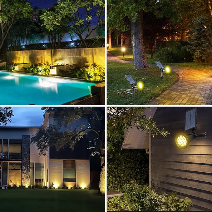 T-SUN Solar Spotlights, 7 LED Solar Lights Outdoor Waterproof, Auto ON/Off Adjustable Solar Garden Pond Lights for Tree, Patio, Yard, Garden, Driveway, Stairs, Pool Area (Yellow- 4 Pack)
