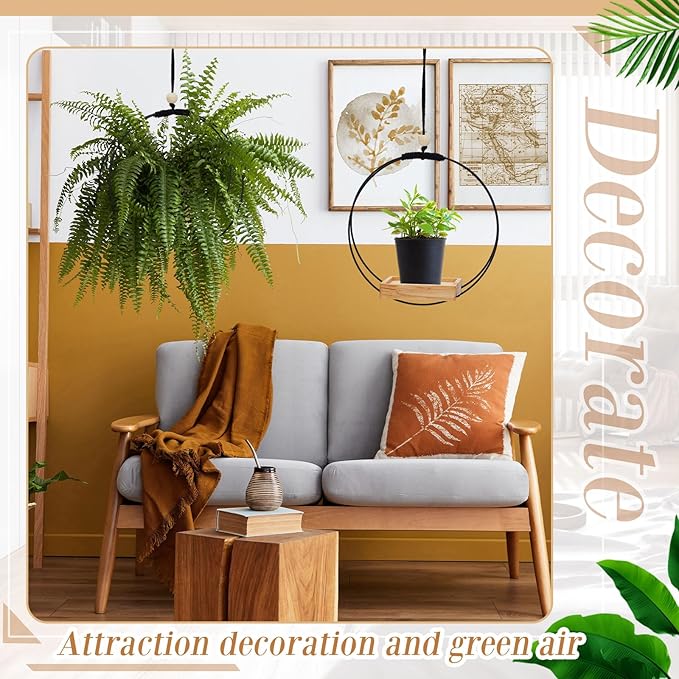 Geelin 2 Pack Plant Hanger with Wood Base Hanging Window Planter Boho Macrame Hanging Plant Holders for Window Indoor Outdoor Room Ceiling Home Decorations(Black)