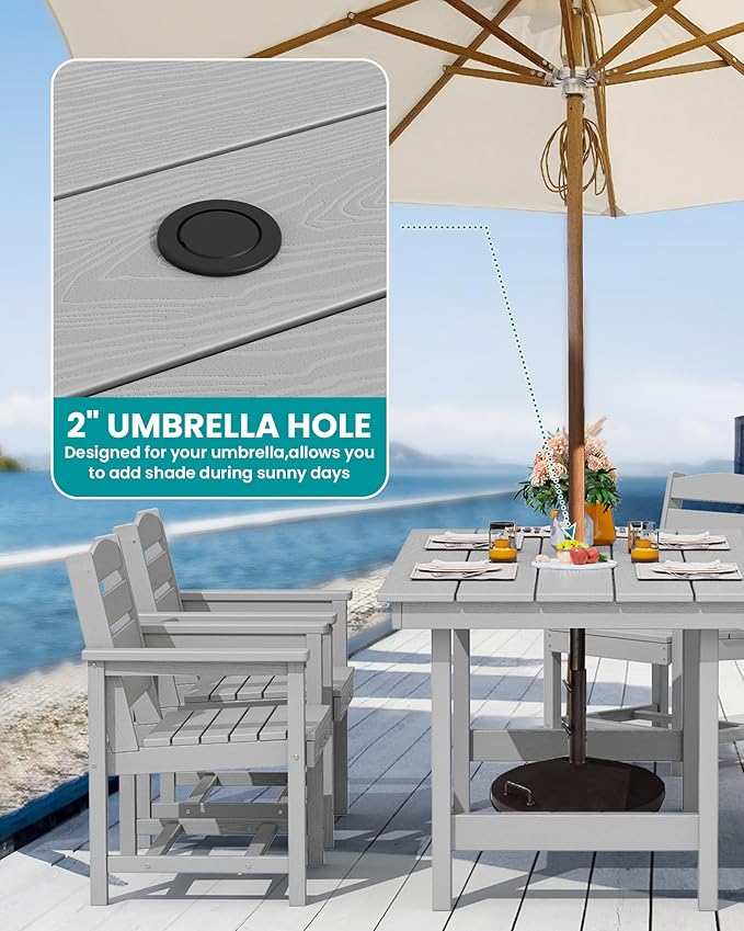 SERWALL Patio Dining Sets for 6 Person, HDPE Dining Set with 6 Armless Chairs, Light Gray