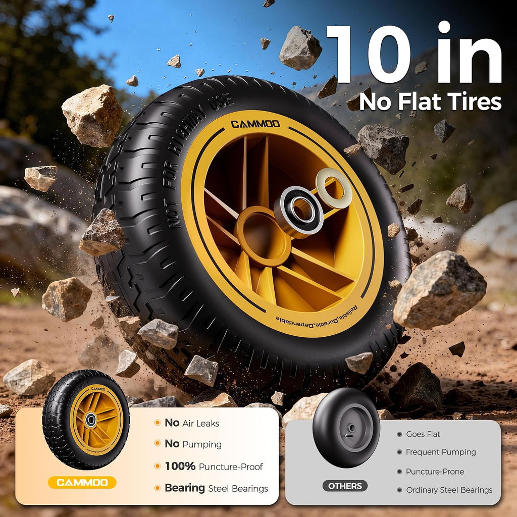 cammoo 10-in no-flat tires 600lb garden dump cart, side view