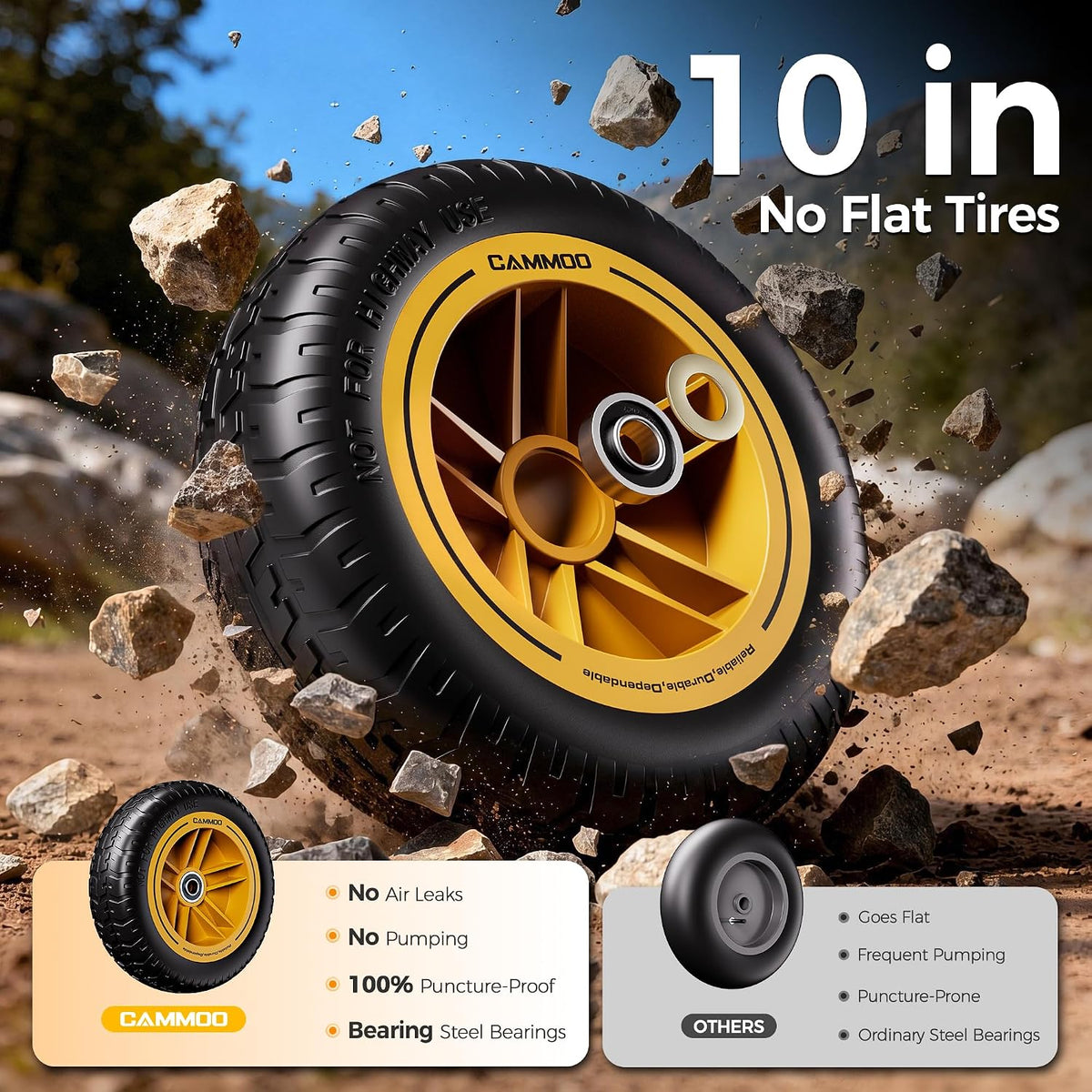 cammoo 10-in no-flat tires 600lb garden dump cart, side view