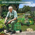 garden cart with seat,3-in-1 rolling seat with wheels, side view