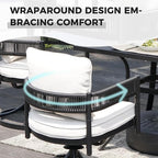 Grand patio 5-Piece Outdoor Dining Set for 4, Metal Woven Wicker Swivel Patio Chairs with Thickened Cushions & 1 Square Woodgrain Dining Table with Umbrella Hole for Backyard Deck (Black)