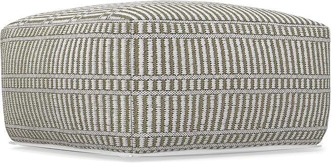 SIMPLIHOME Safford Square Pouf - 20 inch Wide Upholstered PET Polyester Ottoman in Natural/Travertine/White, Boho Indoor/Outdoor Footstool or Extra Seating for Living Room or Bedroom, Assembled