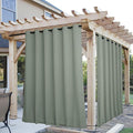NICETOWN 2 Panels Outdoor Curtains for Patio Extra Wide 84", Waterproof & Windproof Grommet & Back Tab Fixed Top and Bottom Thermal Insulated Drapes with Rope for Gazebo, Sage Green, W84 x L95