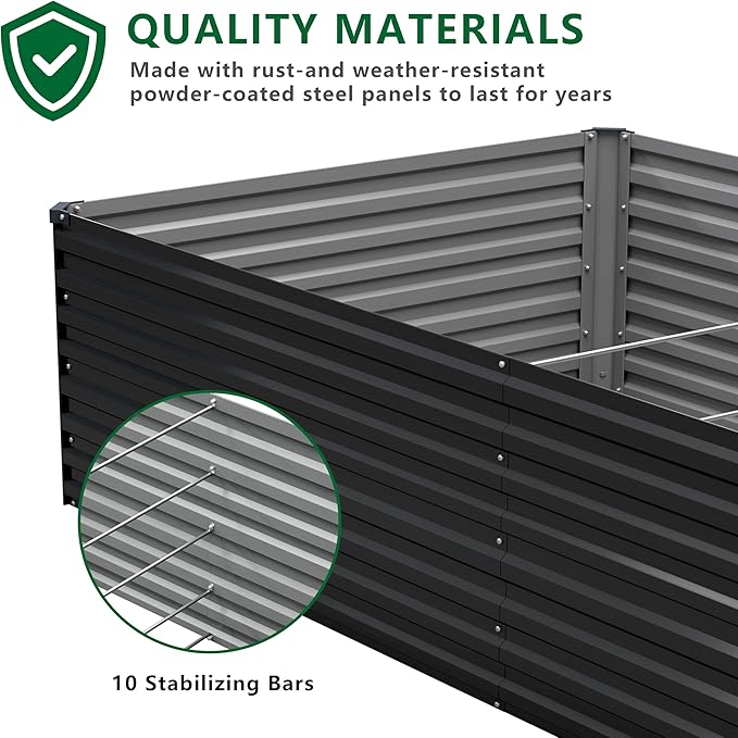 12x4x2FT Galvanized Raised Garden Bed Kit,Vegetable Plant Boxes-Rectangle Metal Flower Box,Large Planter Raised Beds Outdoor Garden for Planting,Fruit,Herb-Black