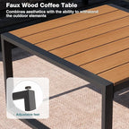 Metal Patio Furniture Set, 6 Pieces Outdoor Sectional Sofa Set with Side Table, L Shape Patio Conversation Set with Faux-Wood Tabletop, Outdoor Couch for Balcony, Porch, Backyard,Beige