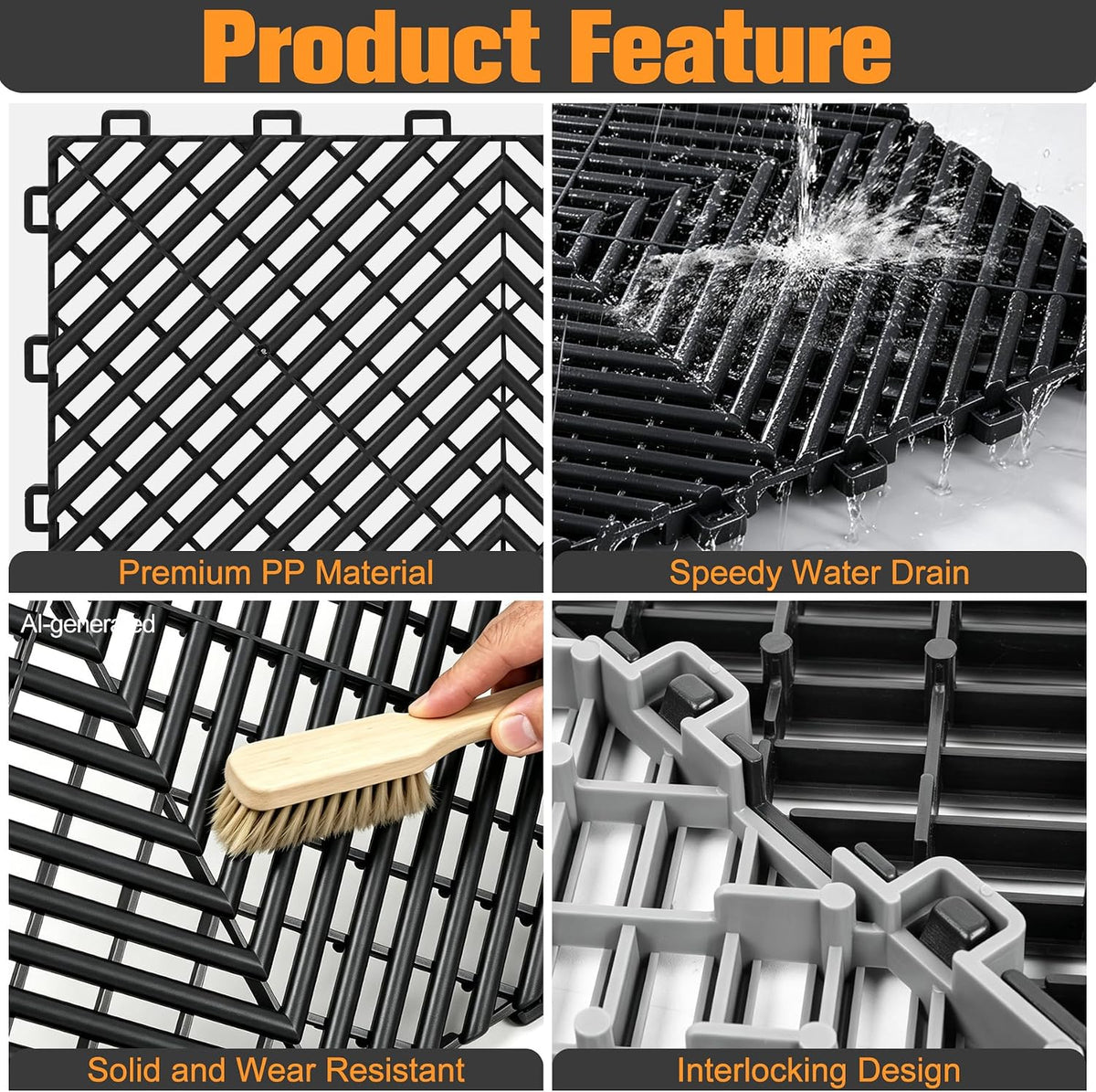 tolanbbt interlocking drainage tiles 12" x 12" modular, close-up detail