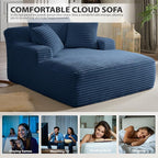 50 Inches Chaise Lounge Indoor, Oversized Chaise Lounge Chair with 3 Throw Pillows and Armrests, Corduroy Upholstered Plush Sofa Bed Lazy Chair Bed Sleeper Chair for Living Room Apartment (Blue)