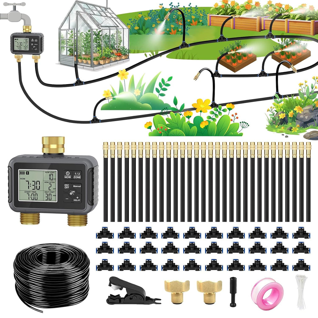 120ft drip irrigation system with smart water timer, main product view