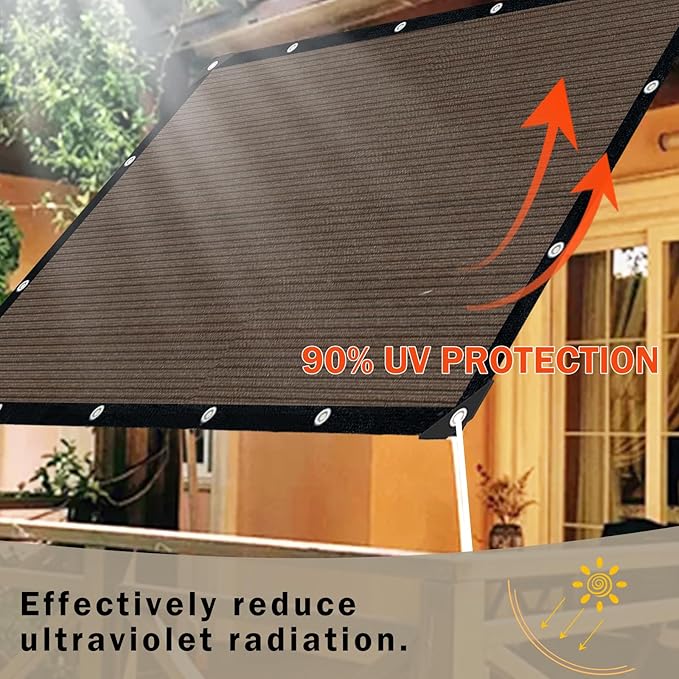 Sun Shade Cloth with Grommets,90% UV Protection Shade Fabric,Pergola Shade Cover Canopy Fence Privacy Screen Balcony,Brown Sunshades for Patio Pergola Garden Backyard Outdoor,Mocha-12x24FT