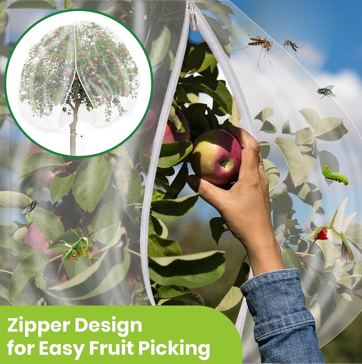 large 10x10ft fruit tree netting with zipper drawstring on a desk or shelf