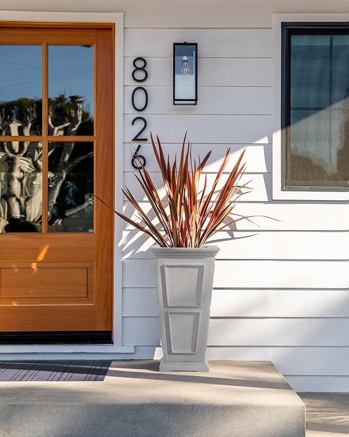 Veradek Brixton Series Tall Planter - Large Outdoor Planter for Front Porch/Patio | Crack-Resistant Plastic for All-Weather Use | Classic Estate Design for Tall Plants, Flowers, Trees