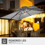 10 X 13 FT Cantilever Outdoor Patio Umbrella with Base Included Large Heavy Duty 360° Rotation Double Top Offset Rectangular Umbrellas with Led Lights for Backyard Outside Deck,Fog Grey