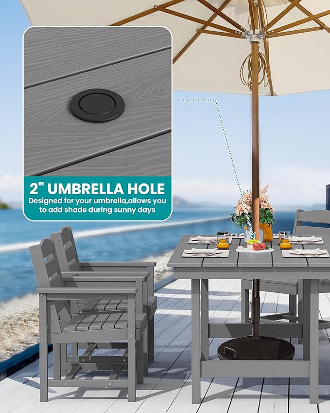 SERWALL Patio Dining Sets for 10 Person, HDPE Dining Set with 2 Tables, 8 Armless Chairs and 2 Armed Dining Chairs, Gray