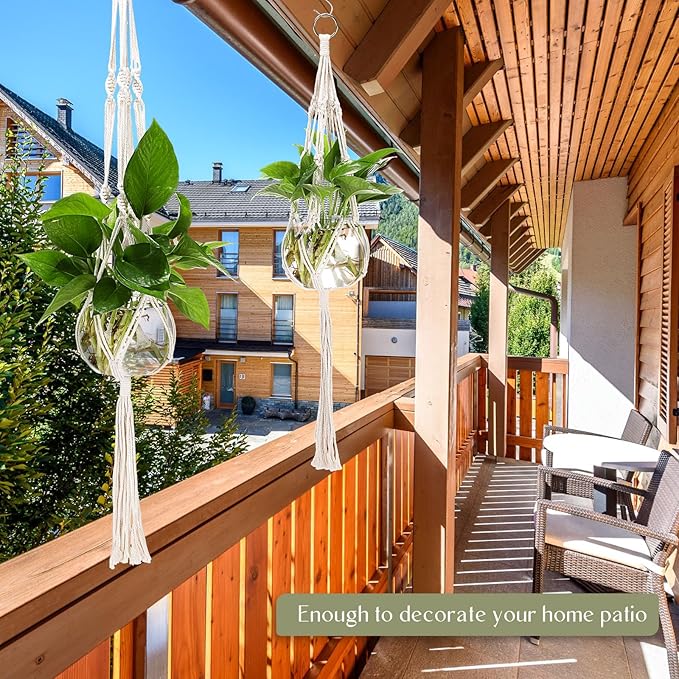 6 Pcs Boho Macrame Plant Hanger with Small Plastic Pot Hanging Plant Holder Wall Planter Propagation Station Include Hooks Kit for Indoor Home Garden Office Decor 3 Size (White)