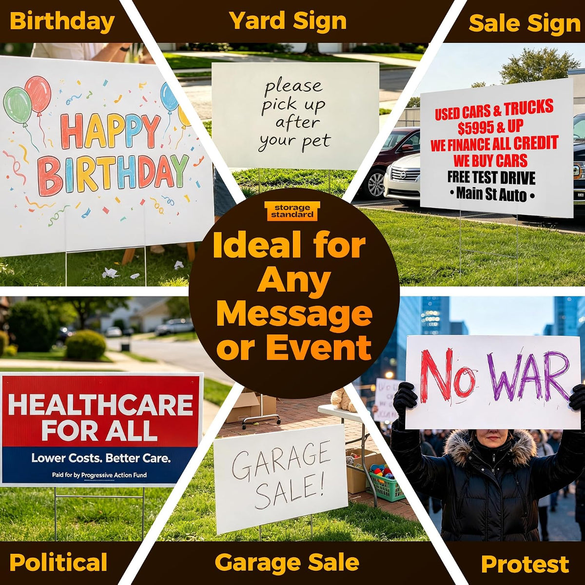 36 inch plastic blank yard signs with stakes, front angle view