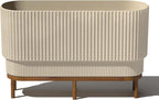 Veradek Demi Series Raised Long Planter for Indoor/Outdoor Use | Made from Plastic & Stone w/Wooden Stand | Modern Patio Décor for Flowers/Shrubs