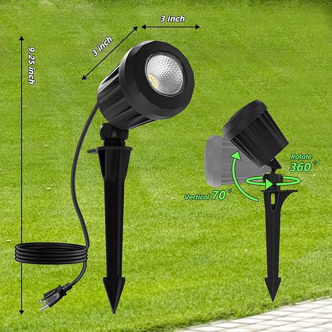 Spotlight Outdoor – 120V Plug-in, 2700K Warm White LED Landscape Spot Lights with RGB 3 Lenses for Yard, Garden, Lawn&Tree Decor, IP67 Waterproof, Perfect for Holidays&Everyday (1 Pack, Black)
