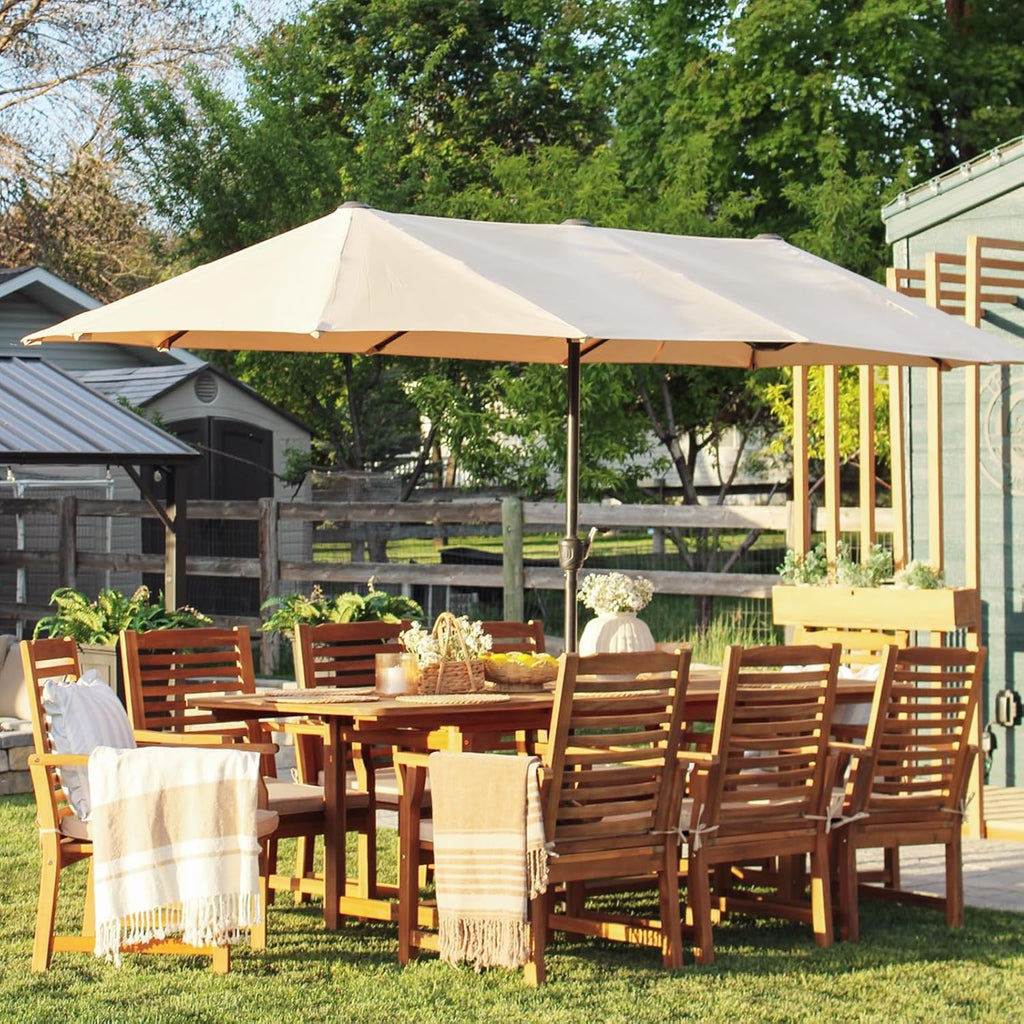 phi villa teak outdoor table, expandable wood table, side view