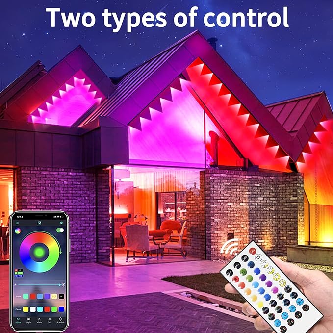 500ft permanent outdoor light, RGB outdoor eave lights with APP & Remote Control,Music synchronisation IP67 waterproof LED eave light,suitable for party, daily,Halloween,Christmas,rooftop,garden,patio