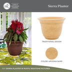 The HC Companies Sierra Round Self-Watering Pot - Lightweight Plastic Planter for Herbs & More - Durable Plant Pots for Indoor Plants & Outdoor Plants (7.5” Arizona Sand, Pack of 1)