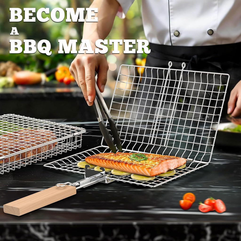 nesting grill basket set, bbq accessories, outdoor camping, side view