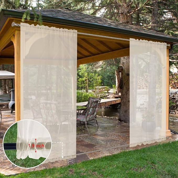 SpaceDresser Waterproof Outdoor Sheer Curtains for Patio - 2 Panels Rod Pocket Indoor Voile Sheer Curtain for Living Room,52W x 108L inch, Ivory