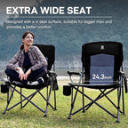 EVER ADVANCED Oversized Folding Camping Chair for Adults, Heavy Duty Lawn Chair with Side Pockets, Portable Collapsible Quad Chair for Outside, Support Up to 500lbs, Black 2PACK