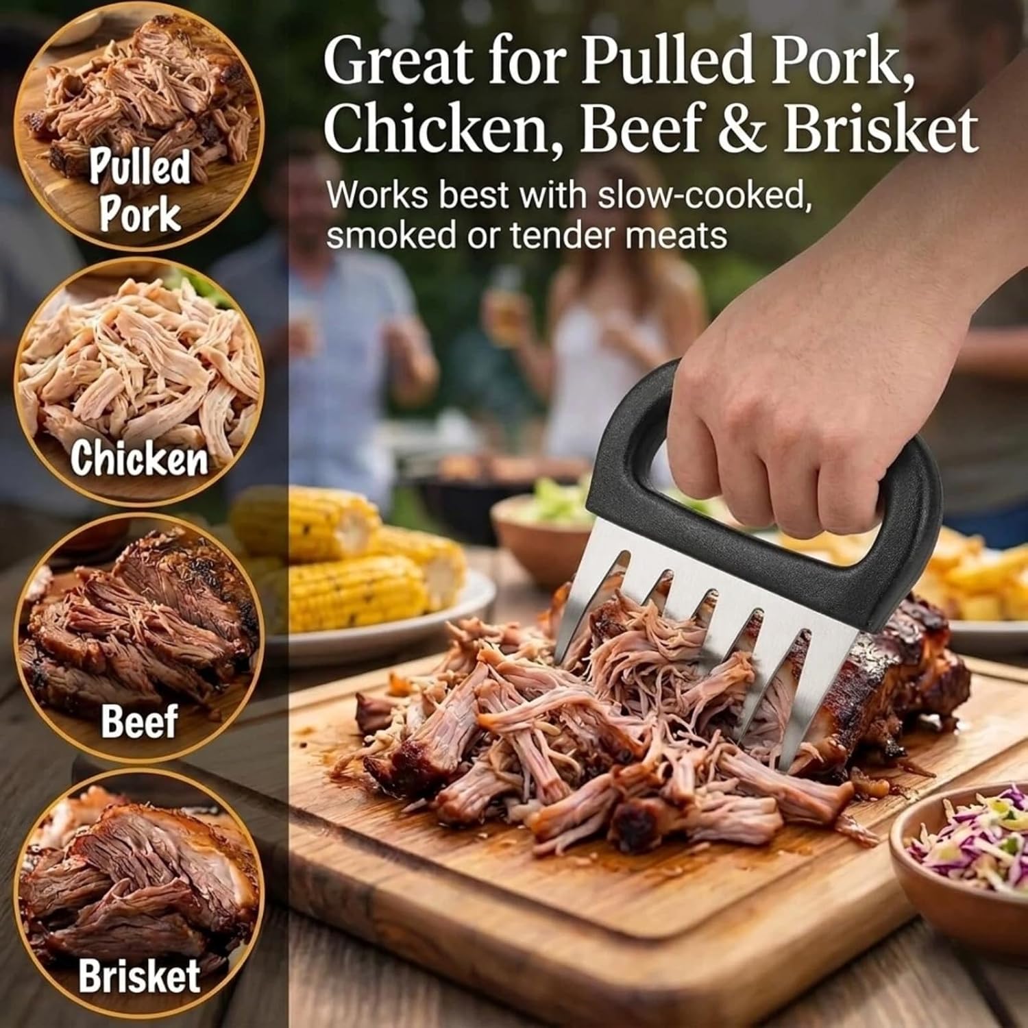 Meat Claws for Shredding, Bear Claws Meat Shredder, Stainless Steel Meat Shredder Claws for Pulled Pork, Chicken, Brisket, Turkey and Roasts, BBQ Smoker Grill Accessories, 2 Pack