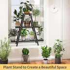Bamboo Plant Stand Indoor/Outdoor, 3-Tier, Black, Rectangular, 8 Potted Flower Holder Ladder Plant Rack