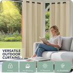 Outdoor Curtains for Patio Waterproof 6 Panels - Windproof, Privacy, Weatherproof Outside Drapes for Gazebo Pergola Porch, Grommet Top and Tab Bottom, 54x120 Inch, Cream