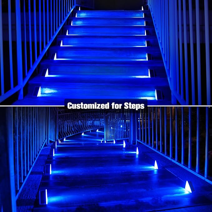 VOLISUN Solar Stair Lights 8 Pack, Solar Step Lights Outdoor Waterproof IP67, LED Outdoor Step Light,Outdoor Light Decor for Garden Stair, Deck, Front Step and Front Porch（Blue Lighting）