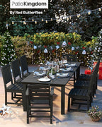 7-Piece Black Outdoor Dining Set for 6, 75.2'' HDPE Table with Umbrella Hole & Chairs, Weather-Resistant Patio Furniture for Garden, Lawn, or Poolside
