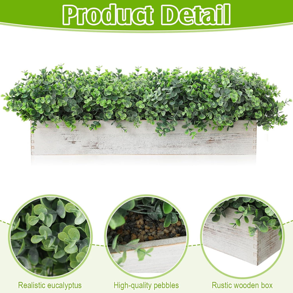 lyrow 2 pack eucalyptus plant,white,24 inch,white powdered round, close-up detail